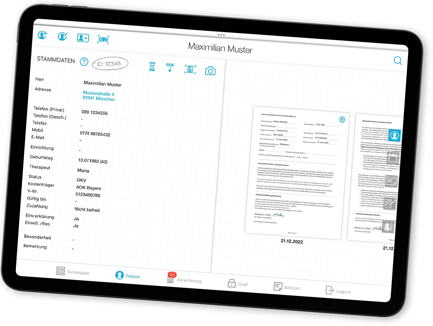 iPrax Praxisoftware Physiotherapie Patientenverwaltung