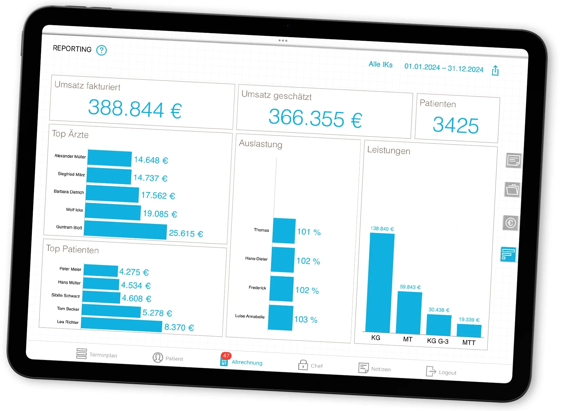 iPrax Praxisoftware Physiotherapie Reporting