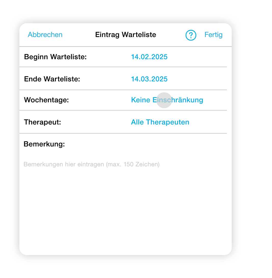 iPrax Praxisoftware Physiotherapie Warteliste
